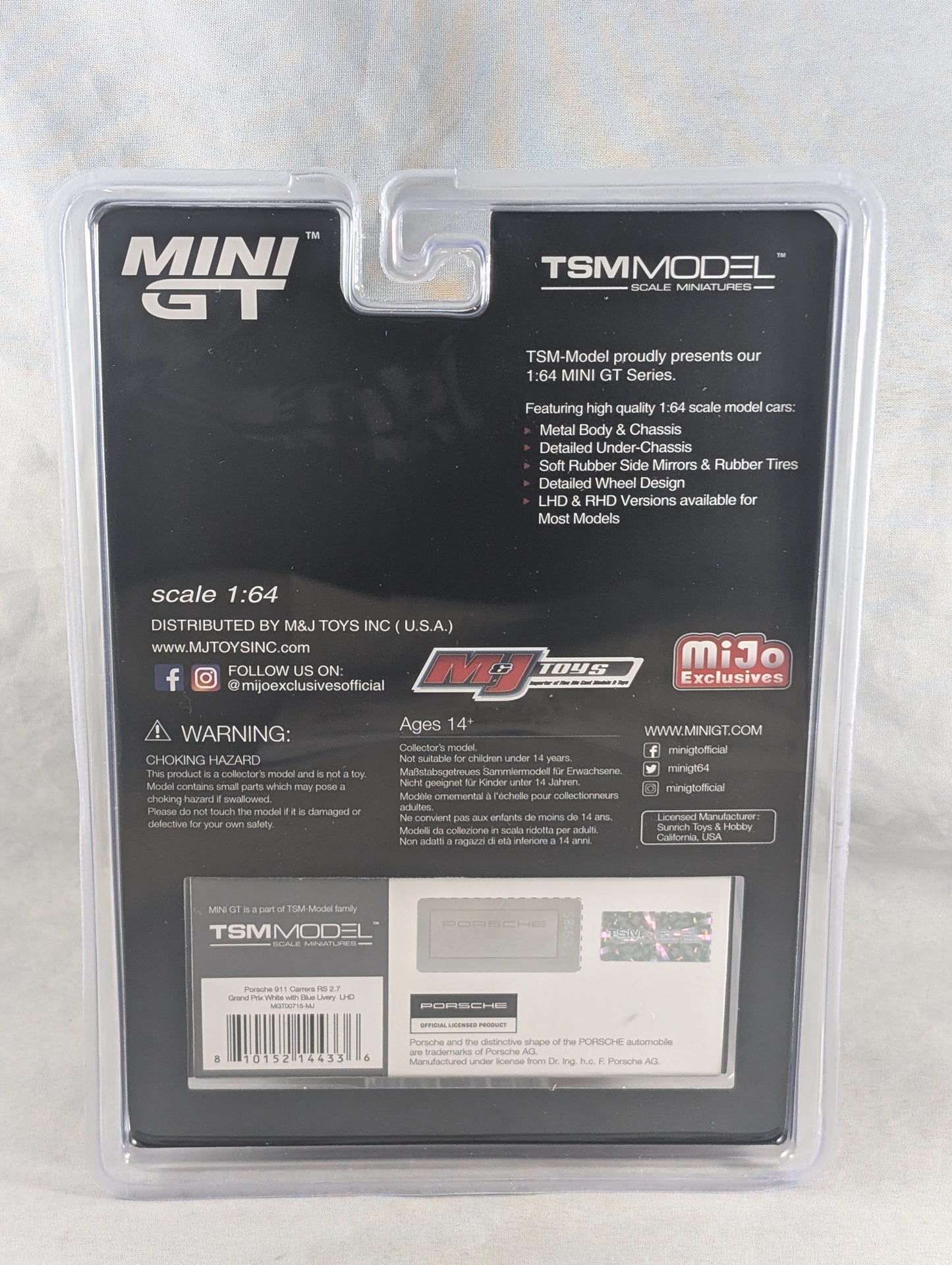 Mini GT Porsche 911 Carrera RS 2.7 Grand Prix white with blue livery Mijo Exclusive