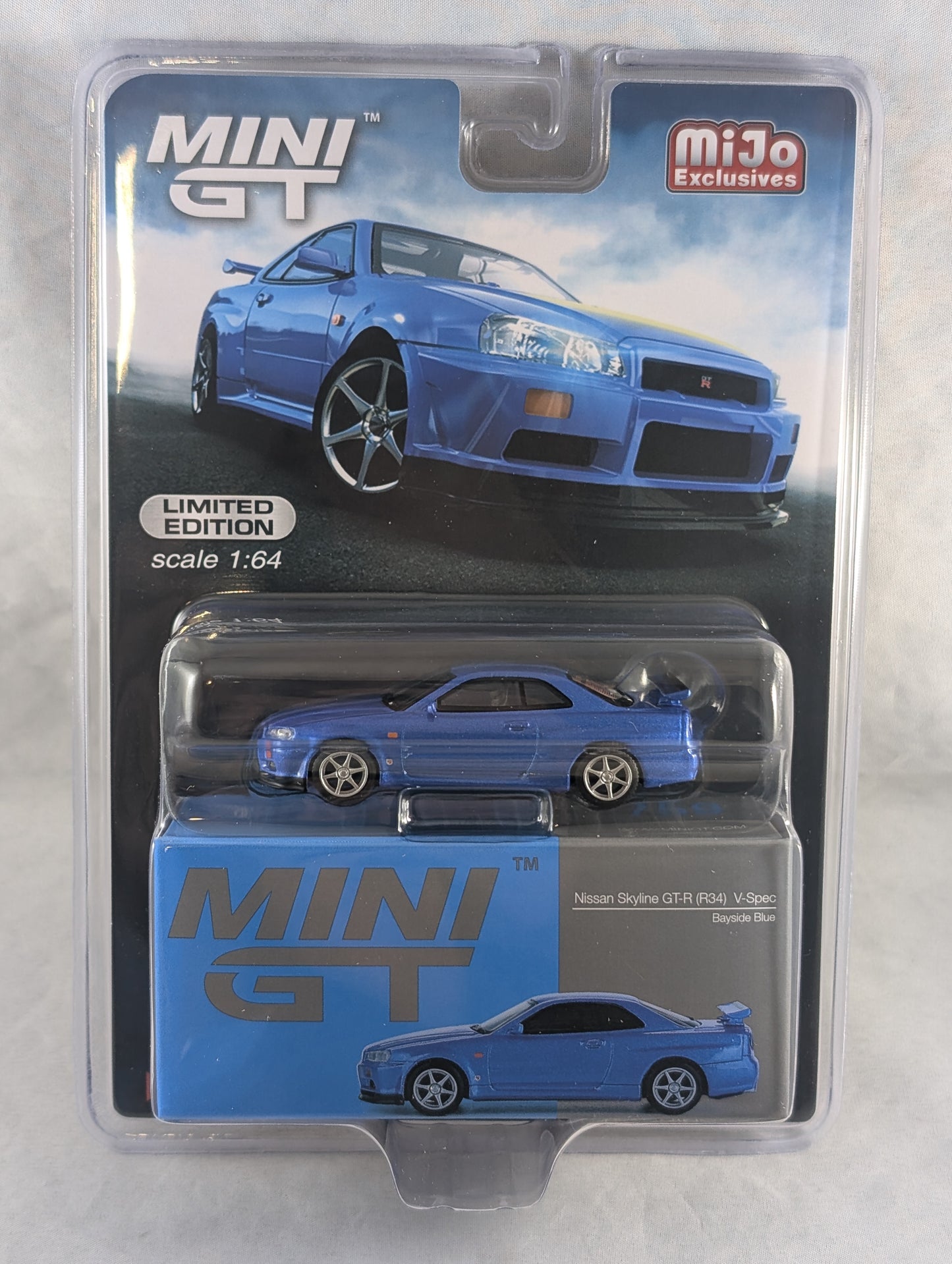 Mini GT Nissan Skyline GTR R34 V spec Bayside Blue Mijo Exclusive