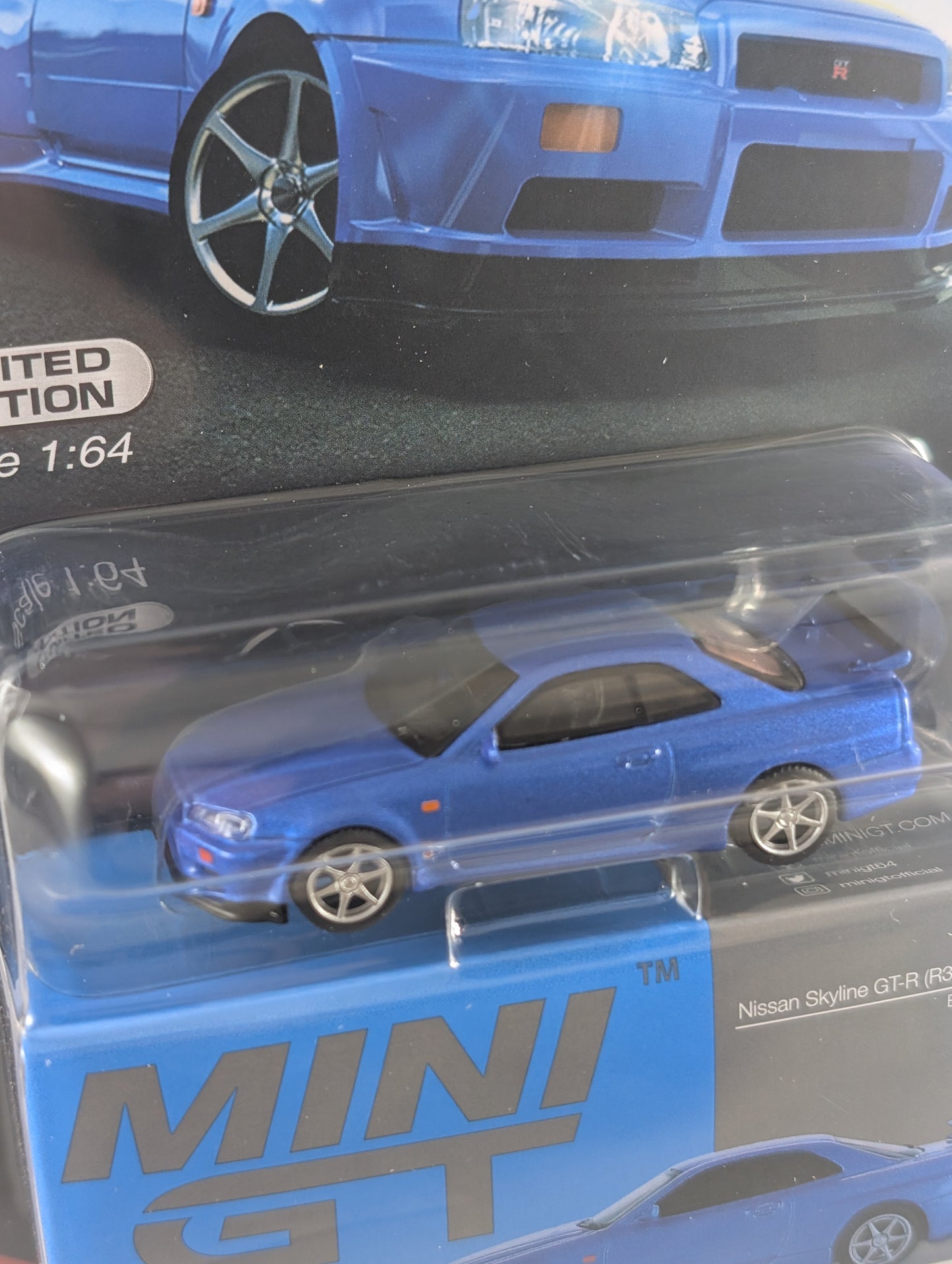 Mini GT Nissan Skyline GTR R34 V spec Bayside Blue Mijo Exclusive