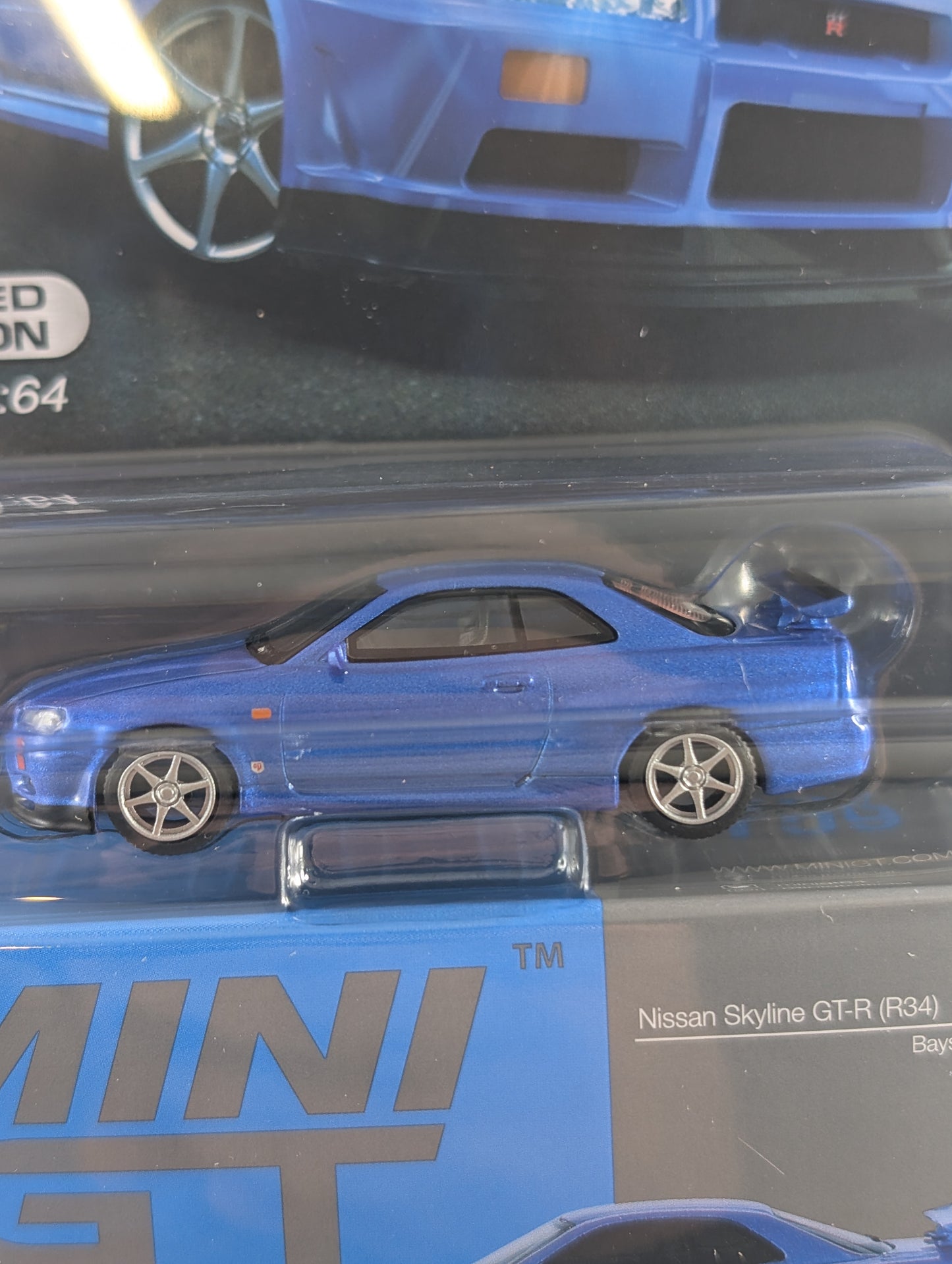 Mini GT Nissan Skyline GTR R34 V spec Bayside Blue Mijo Exclusive
