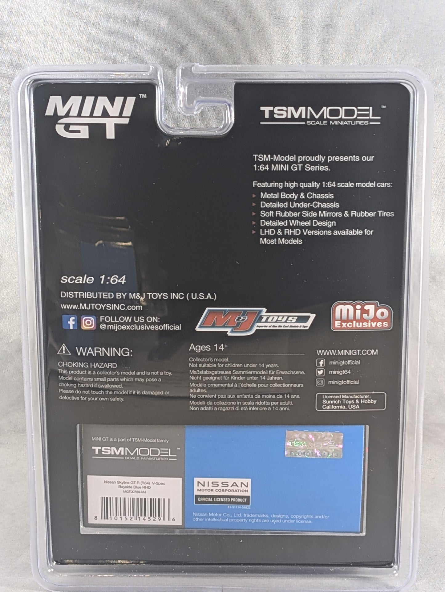 Mini GT Nissan Skyline GTR R34 V spec Bayside Blue Mijo Exclusive