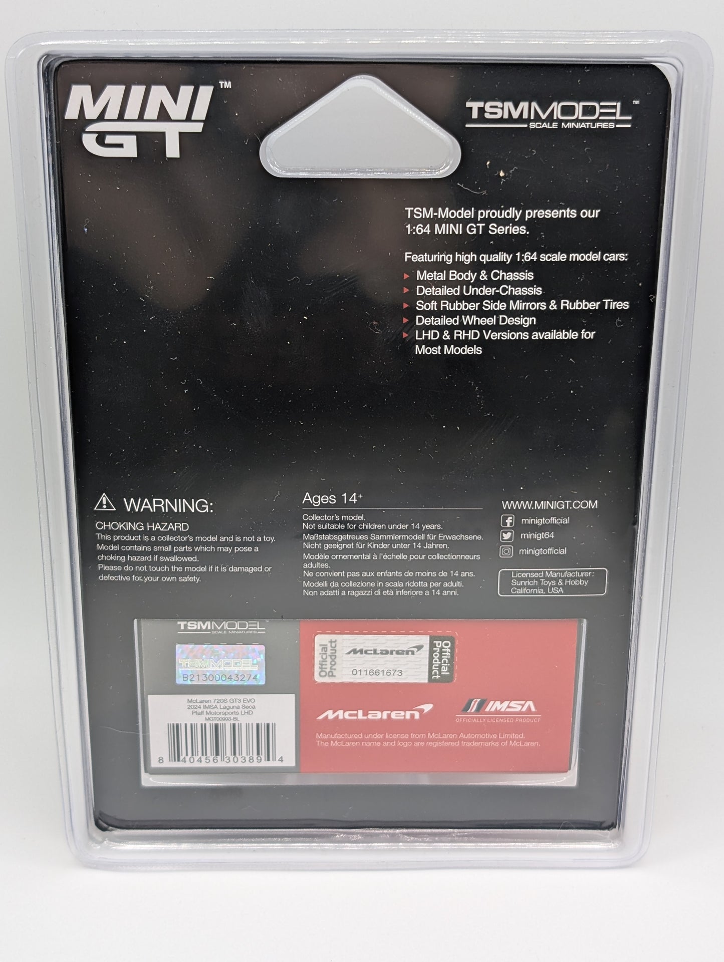 Mini GT McLaren 720S GT3 EVO 2024 IMSA Laguna Seca Pfaff Motorsports