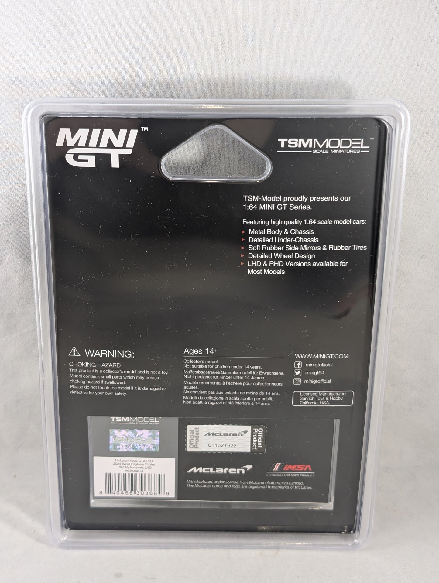 Mini GT McLaren 720S GT3 EVO 2024 IMSA Daytona 24 Hrs Pfaff Motorsports