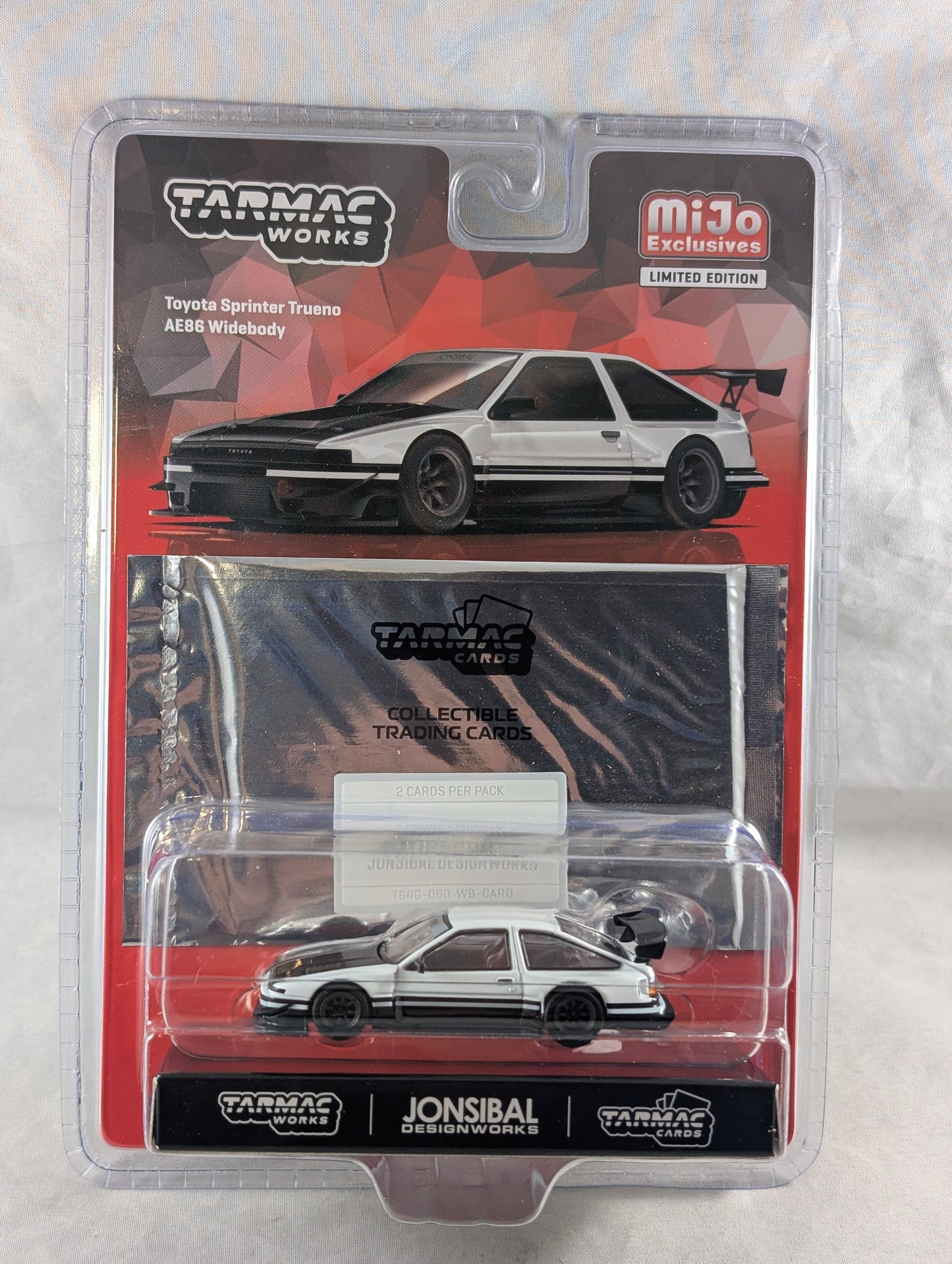 Tarmac Works Toyota Sprinter Trueno AE86 Widebody With Trading Cards Mijo Exclusives