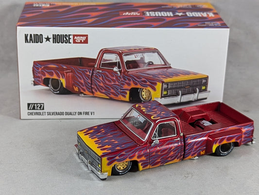 Mini GT Kaido House Chevy Silverado Dually On Fire V1 Sealed