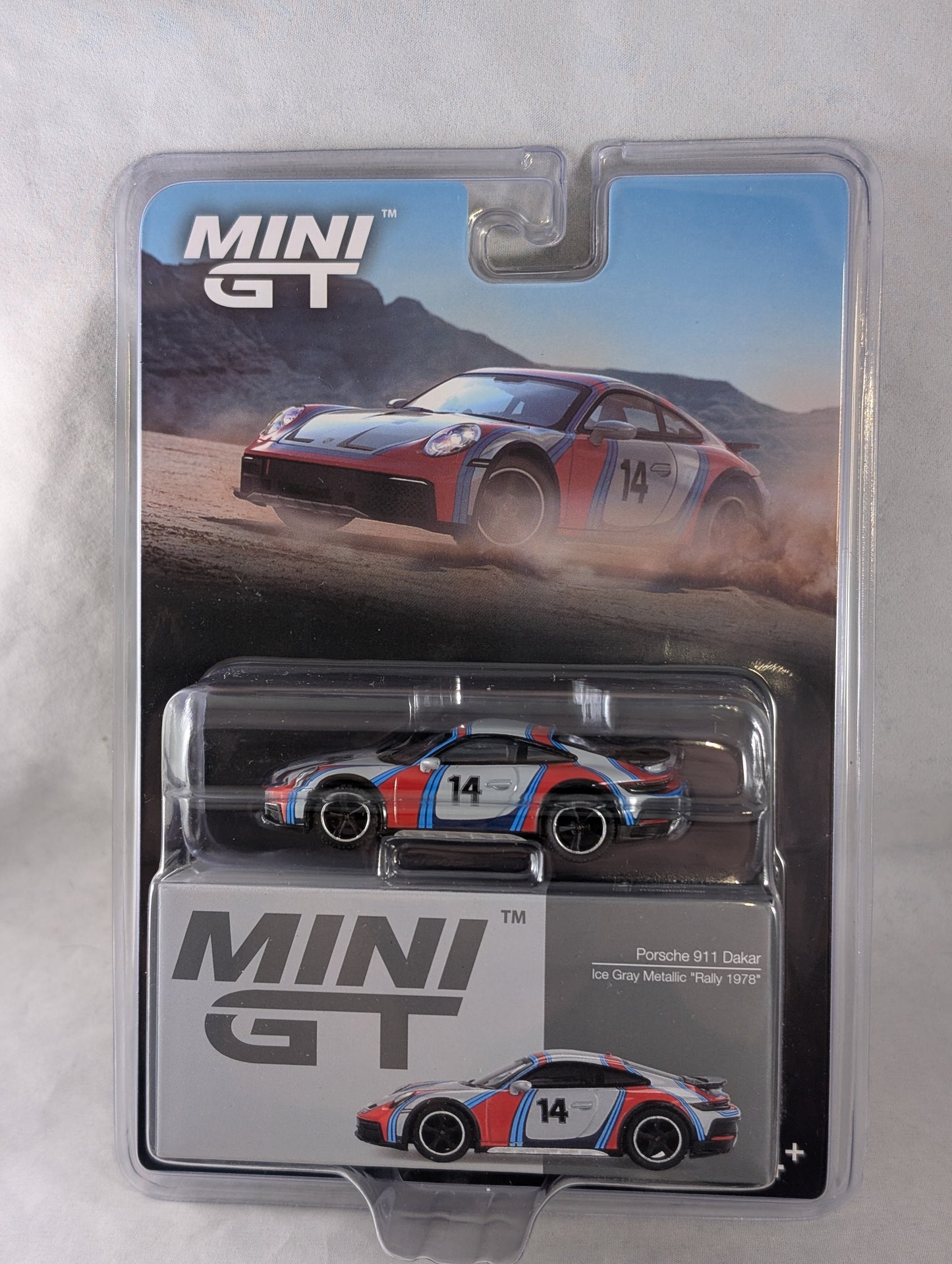 Mini GT Porsche 911 Dakar Ice Grey Metallic Rally 1974