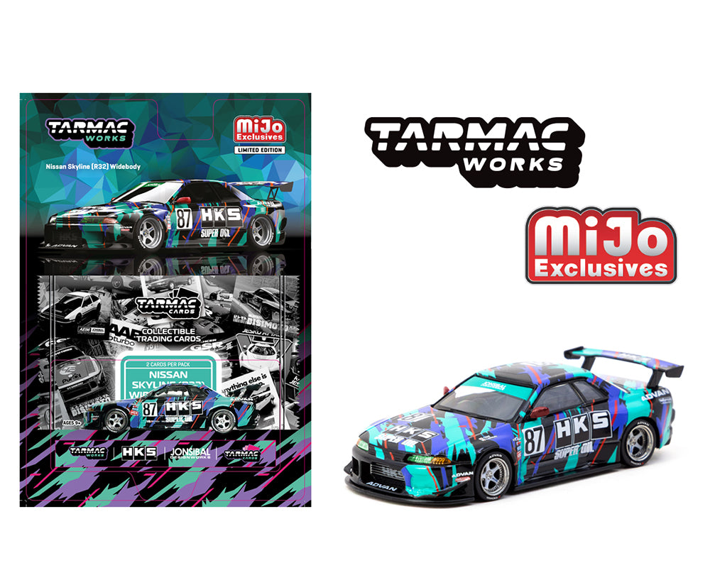 Tarmac Nissan Skyline R32 Widebody Jonsibal Designworks and HKS with Trading Cards