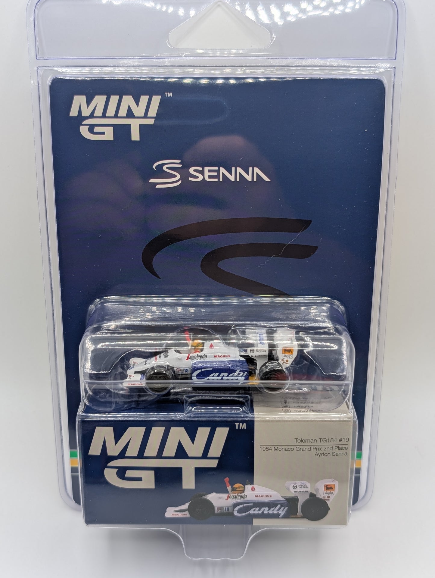 Mini GT Toleman TG184 #19 1984 Monaco GP 2nd place Ayrton Senna
