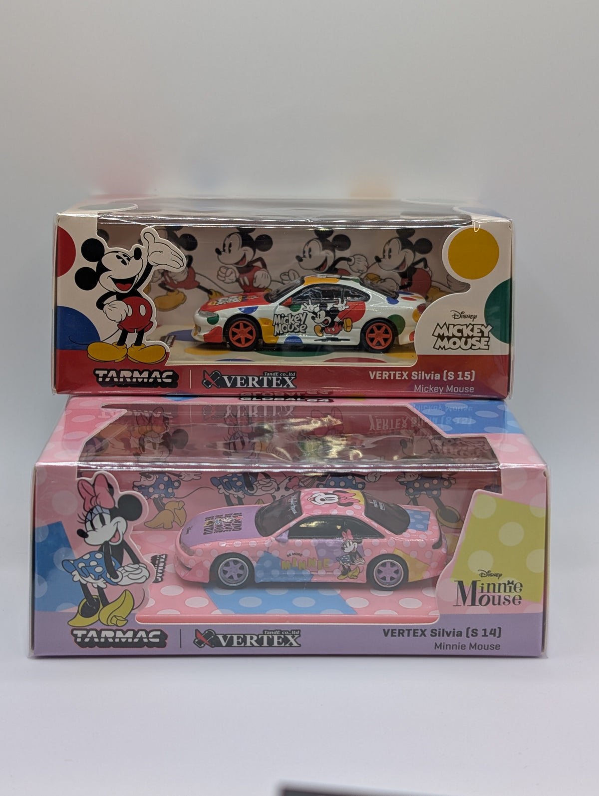 Tarmac 1/64 Disney Mickie and  Minnie Mouse Vertex Silvia S14/S15 Pair