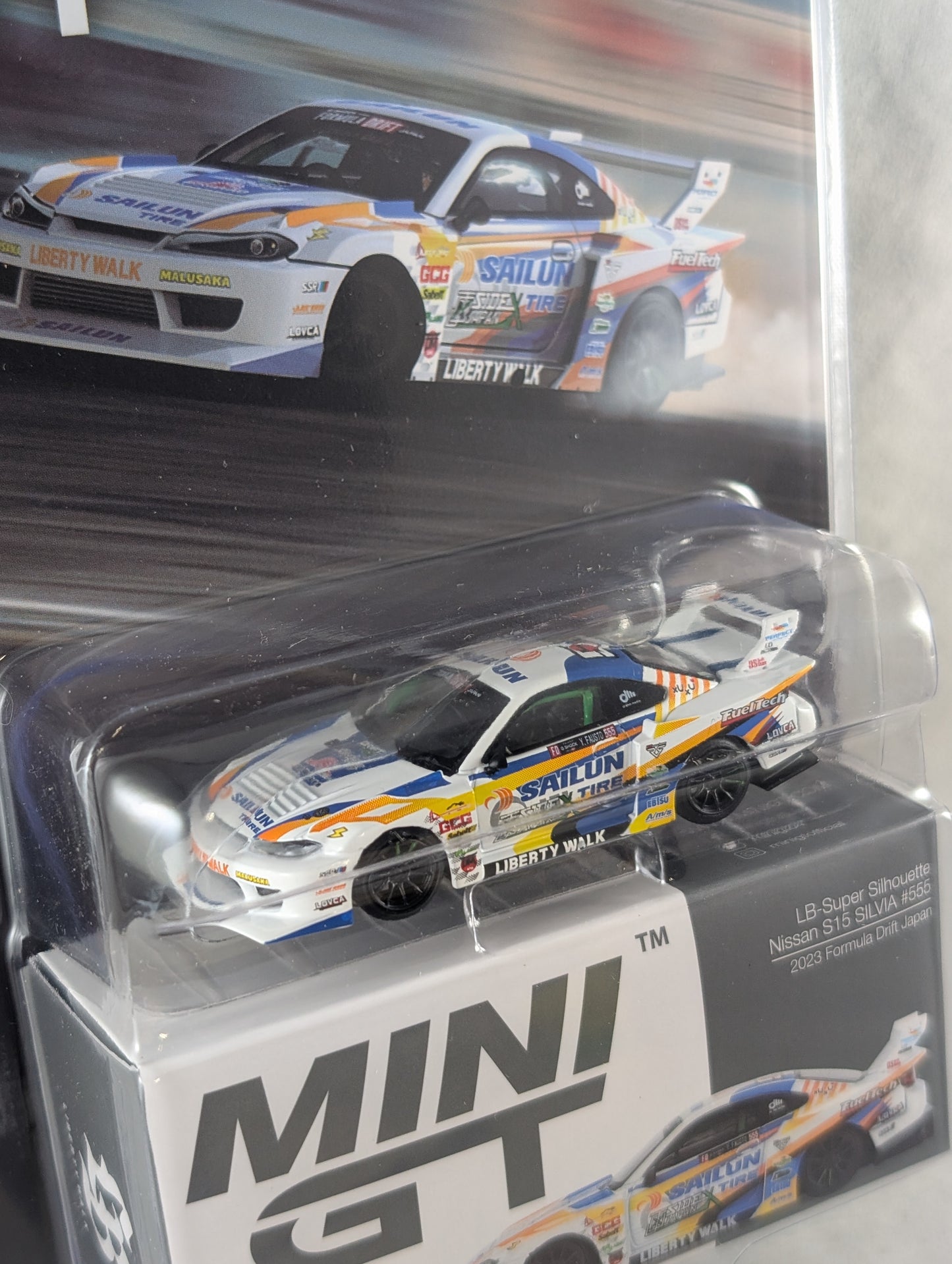 Mini GT Nissan S15 Silvia #555 Liberty Walk Super Silhouette 2023 formula drift Japan