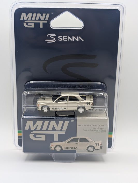 Mini GT 190E 2.3-16 #11 1984 Nurburgring Race of Champions with Figure Ayrton Senna