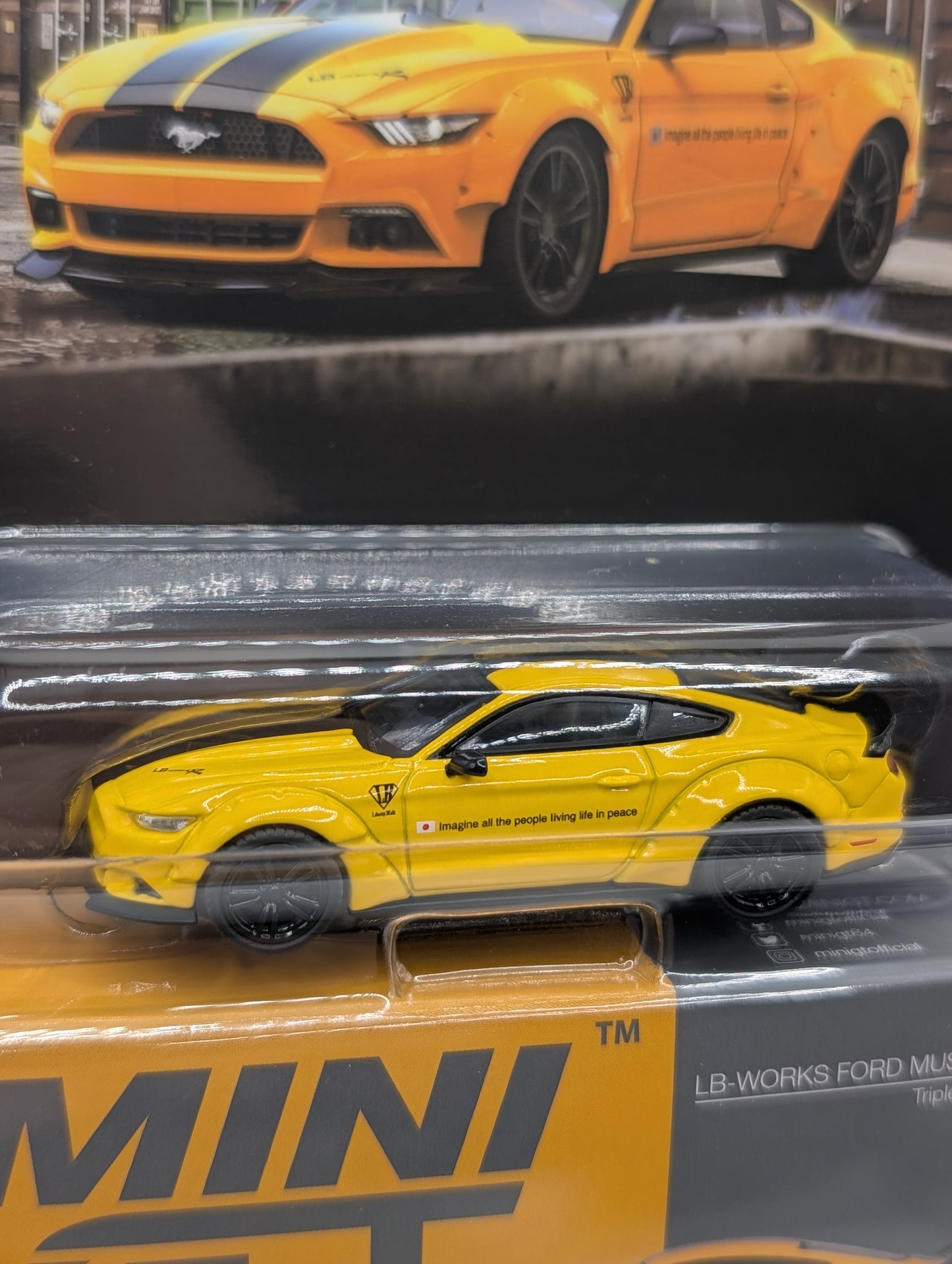 Mini GT Ford Mustang Liberty Walk Triple Yellow