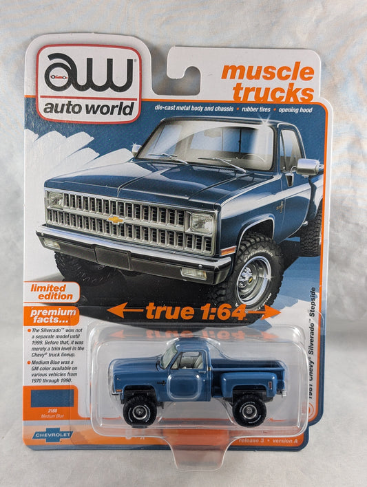 Auto World 1981 Chevy Silverado Stepside blue