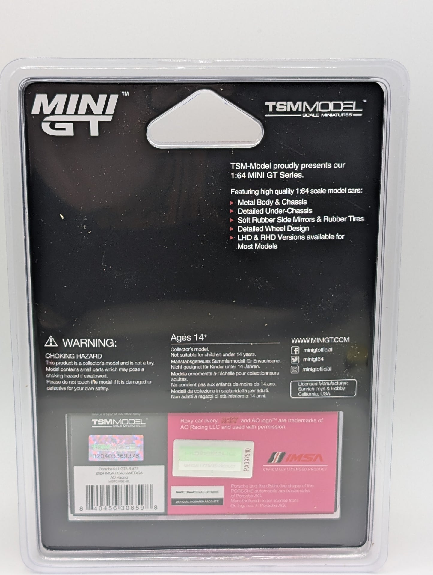 Mini GT Porsche 911 GT3 R #77 2024 IMSA Road America AO Racing